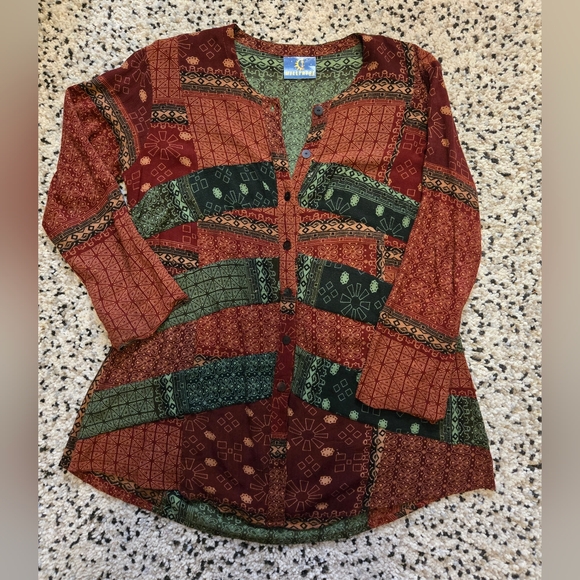 Hilltribe, Boho,  Festive Tunic top. Long sleeved. Button up. Size M/L - Picture 3 of 9